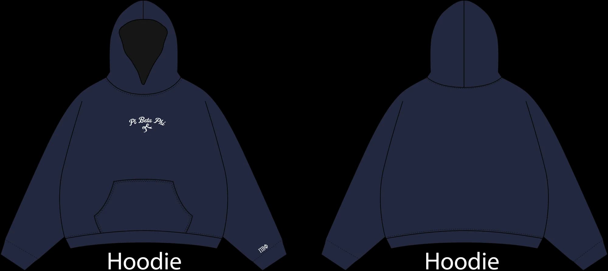 Pi Beta Phi bow script hoodie